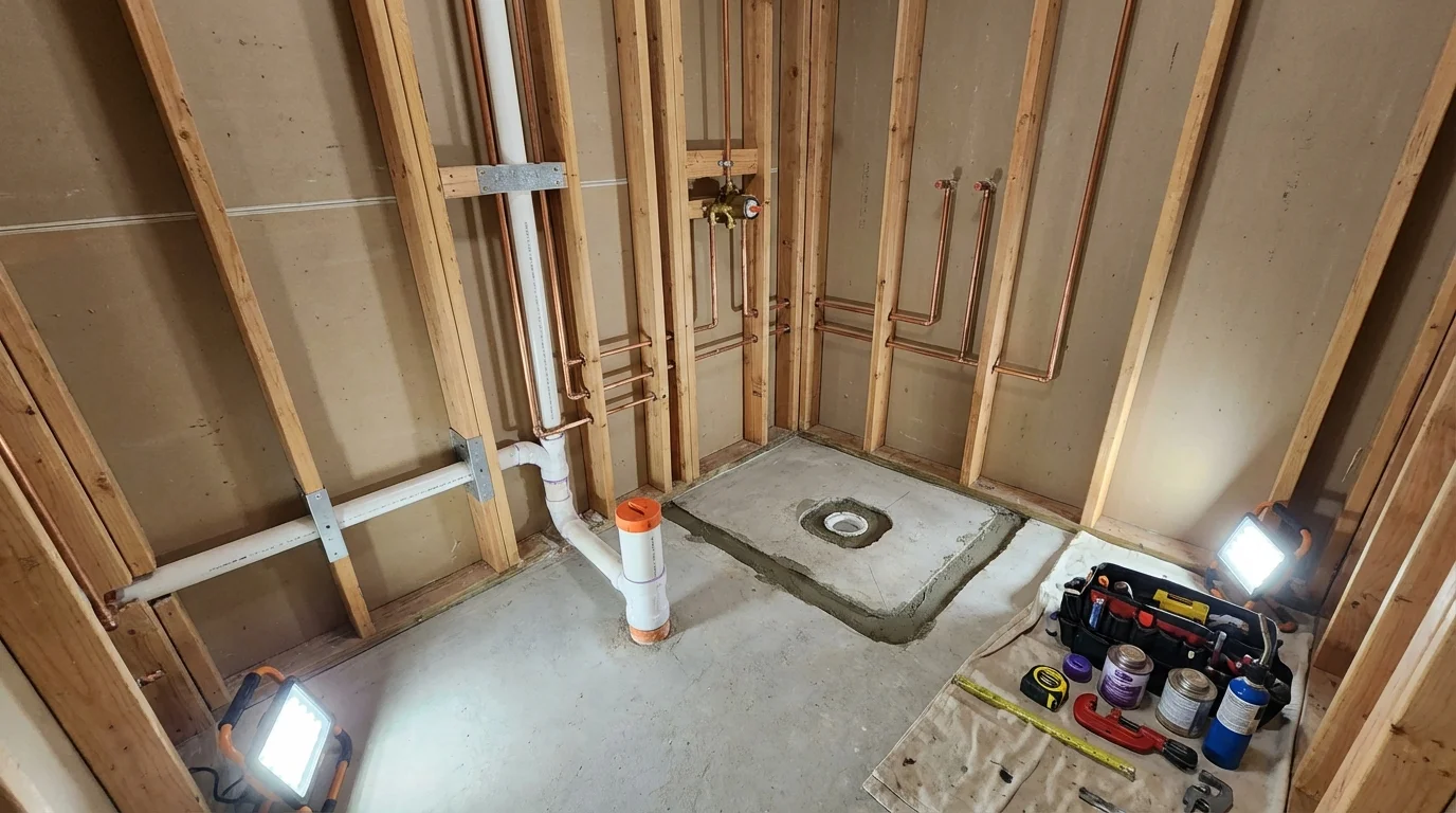 Bathroom rough-in plumbing during remodel by Johns Plumbing LLC in Hinesville