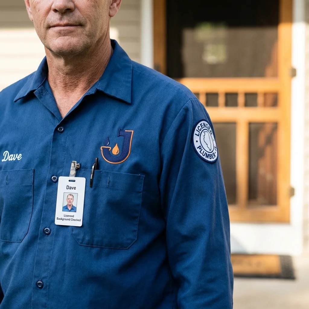 Licensed plumber showing ID badge in Hinesville, GA