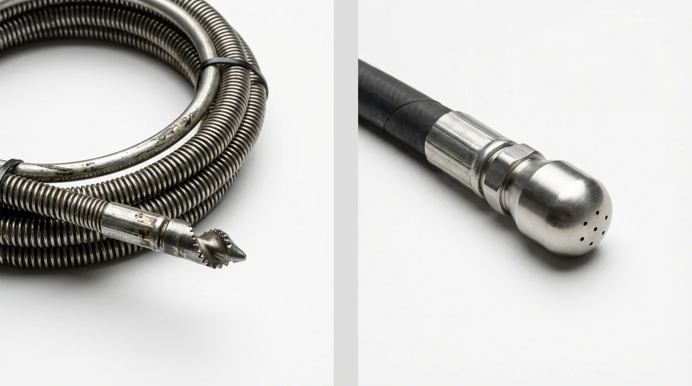 Drain snake cable and hydro jetting nozzle used for drain cleaning in Hinesville, GA