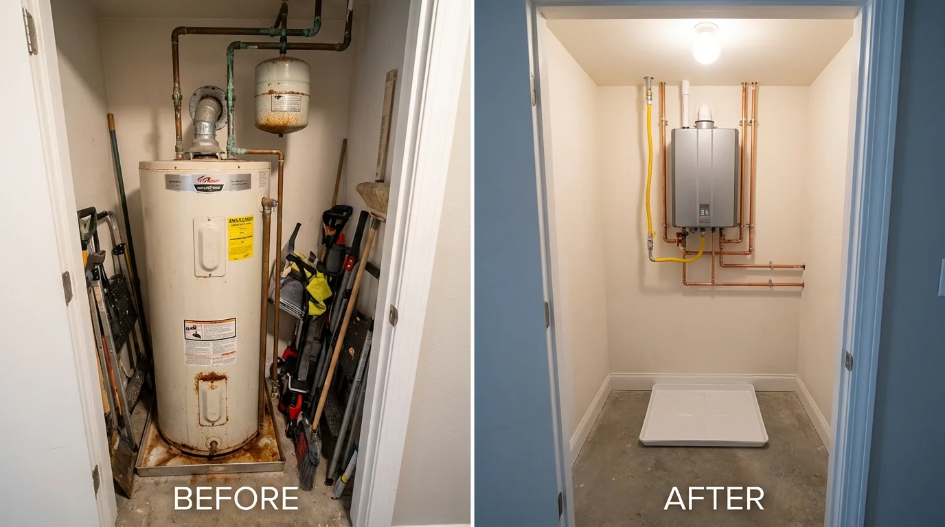 Tank water heater versus wall-mounted tankless unit comparison for Hinesville, GA homeowners