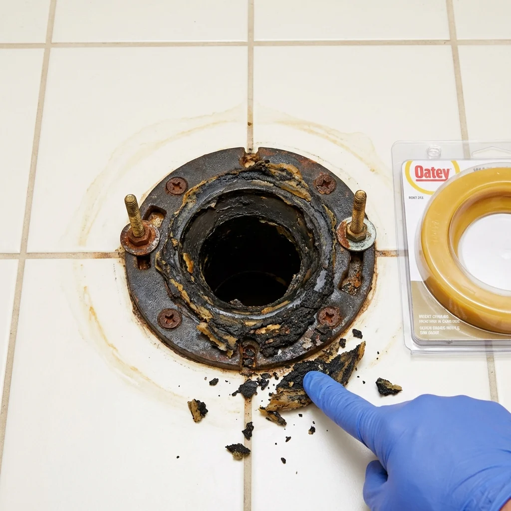 Failed wax ring showing water seepage at the base of a toilet in a Hinesville, GA home
