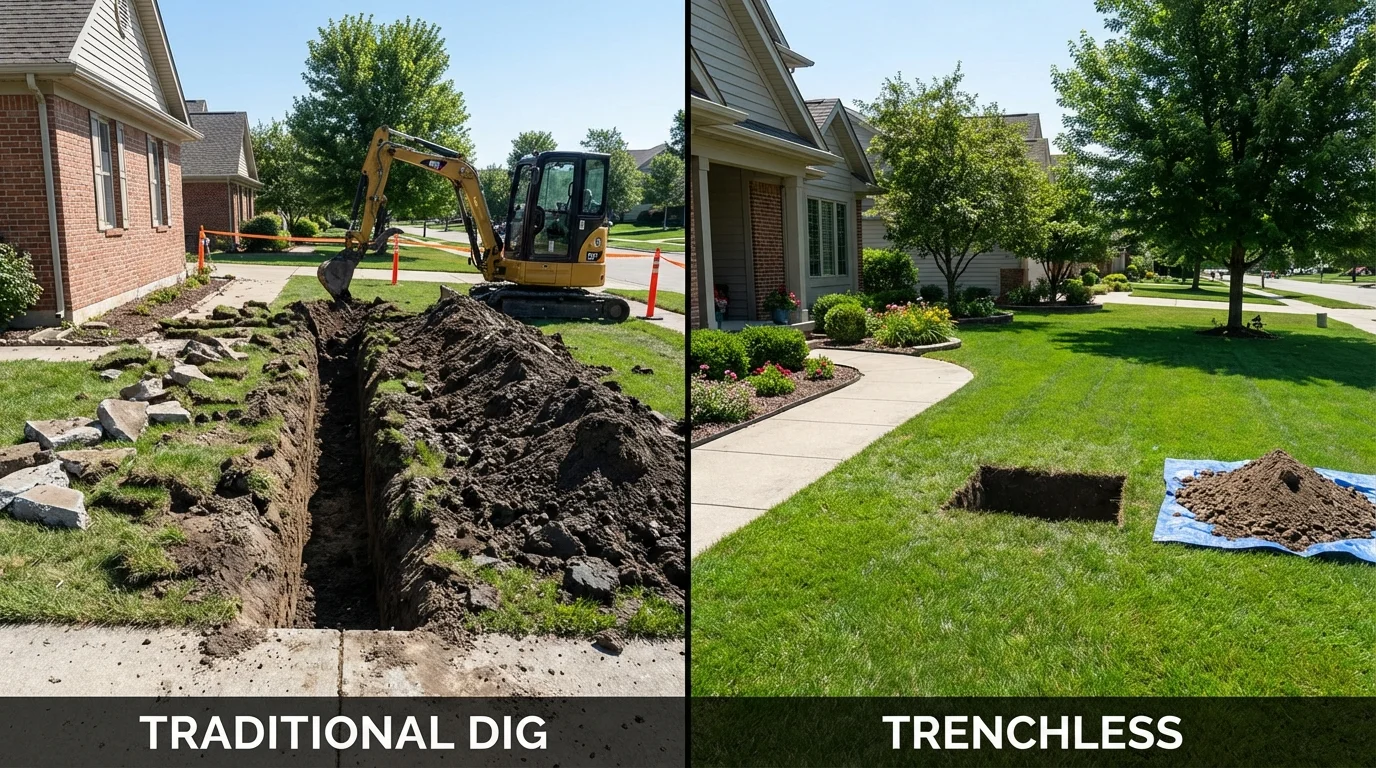 Trenchless sewer repair with minimal yard damage versus traditional excavation in Hinesville, GA